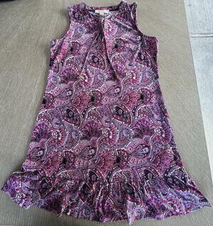 Michael Kors Sleeveless Paisley Dress Ruffle Hem Pink Purple Women's M